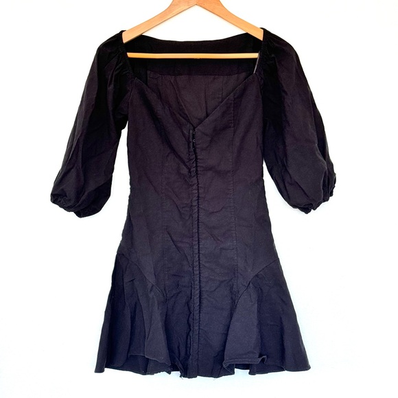 Zara Puff Sleeves Black Flare Corset Mini Dress Size M - Picture 4 of 10